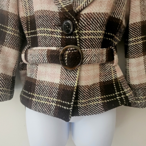 Cabi Plaid Belted Short Jacket Wool Blend Blazer 8 - Picture 9 of 16